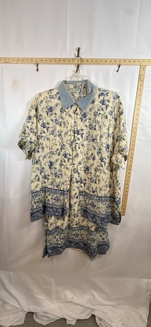 Vintage Capacity Woman Women's Plus Size 2X Floral Shirt Skirt Set 2Pc Chambray
